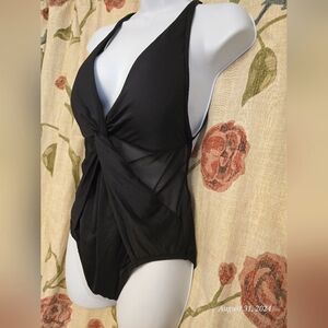 Michael Cors, sexy sheer side panel one-piece bathingsuit, sz 12, Black